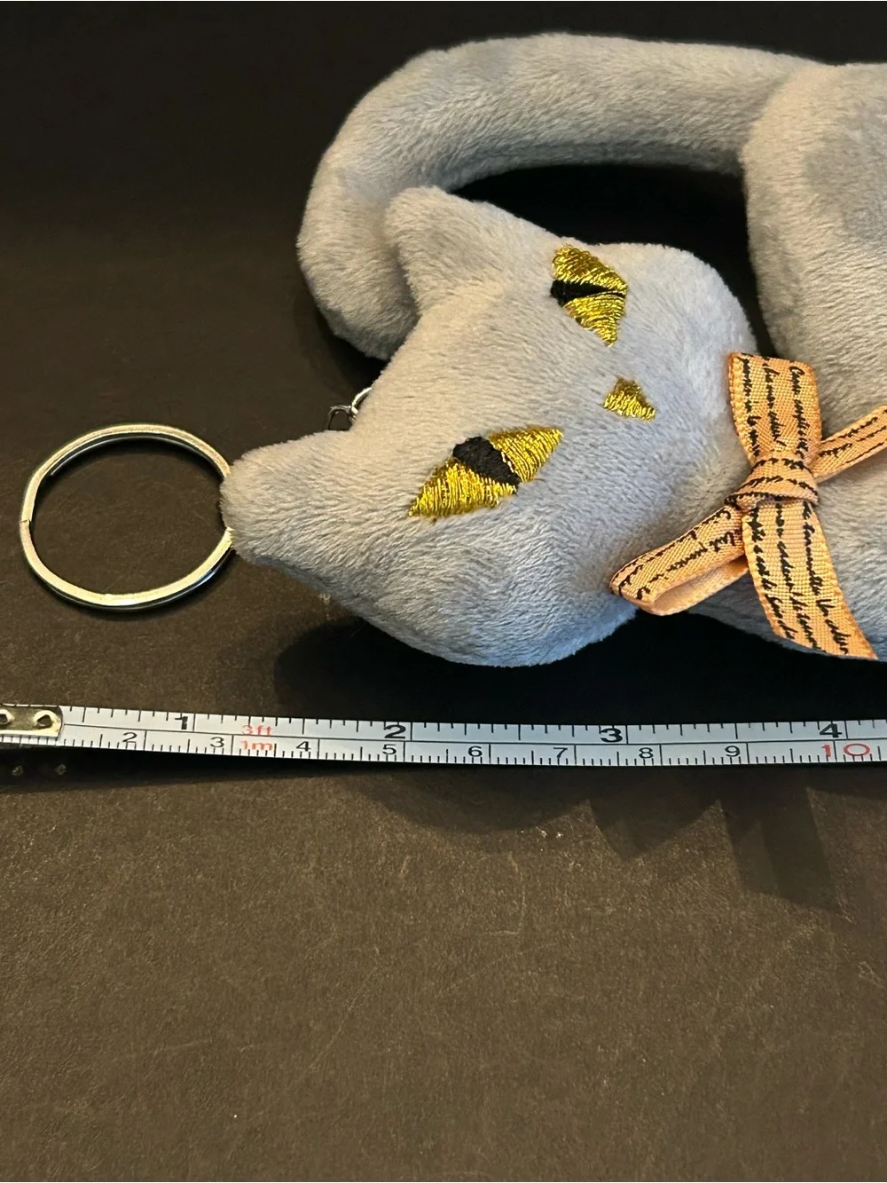 Plush Cat 🐈‍⬛ Bag Charm Keychain Card Holder with Yellow Eyes and Orange Bow